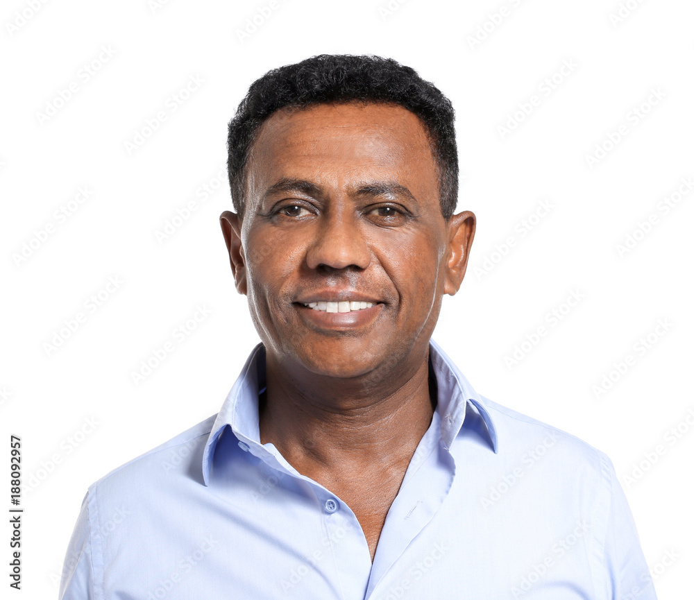 Fototapeta premium Mature African-American man on white background