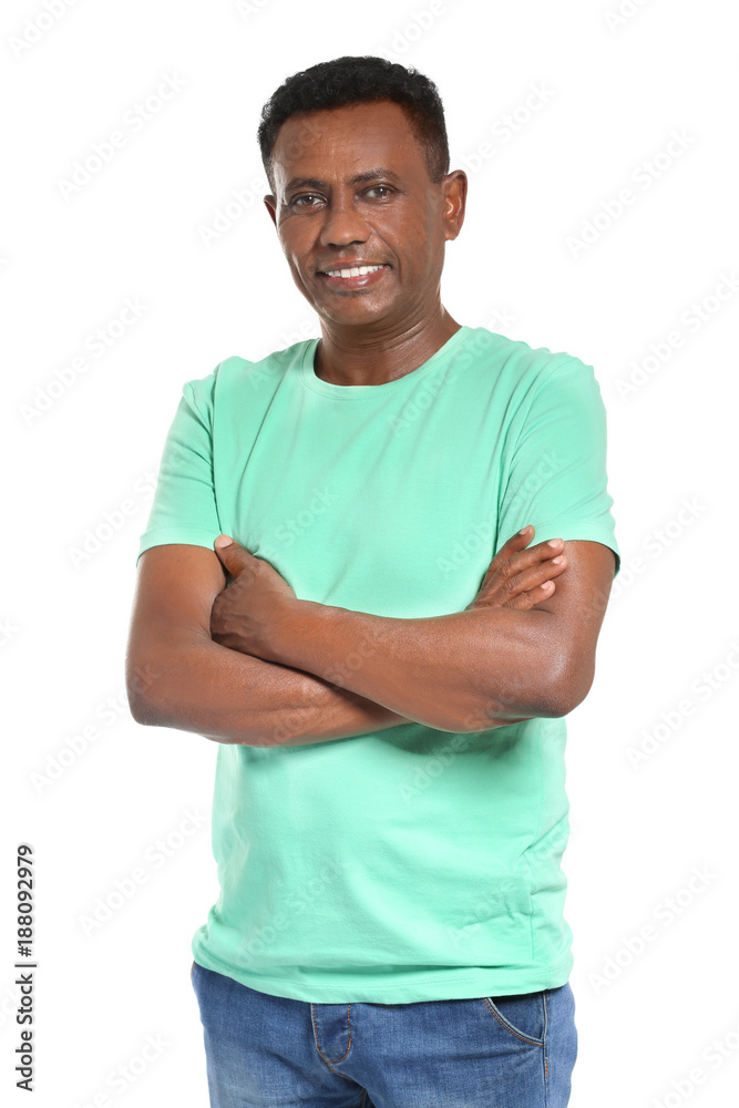 Mature African-American man on white background Mature African-American man on white background