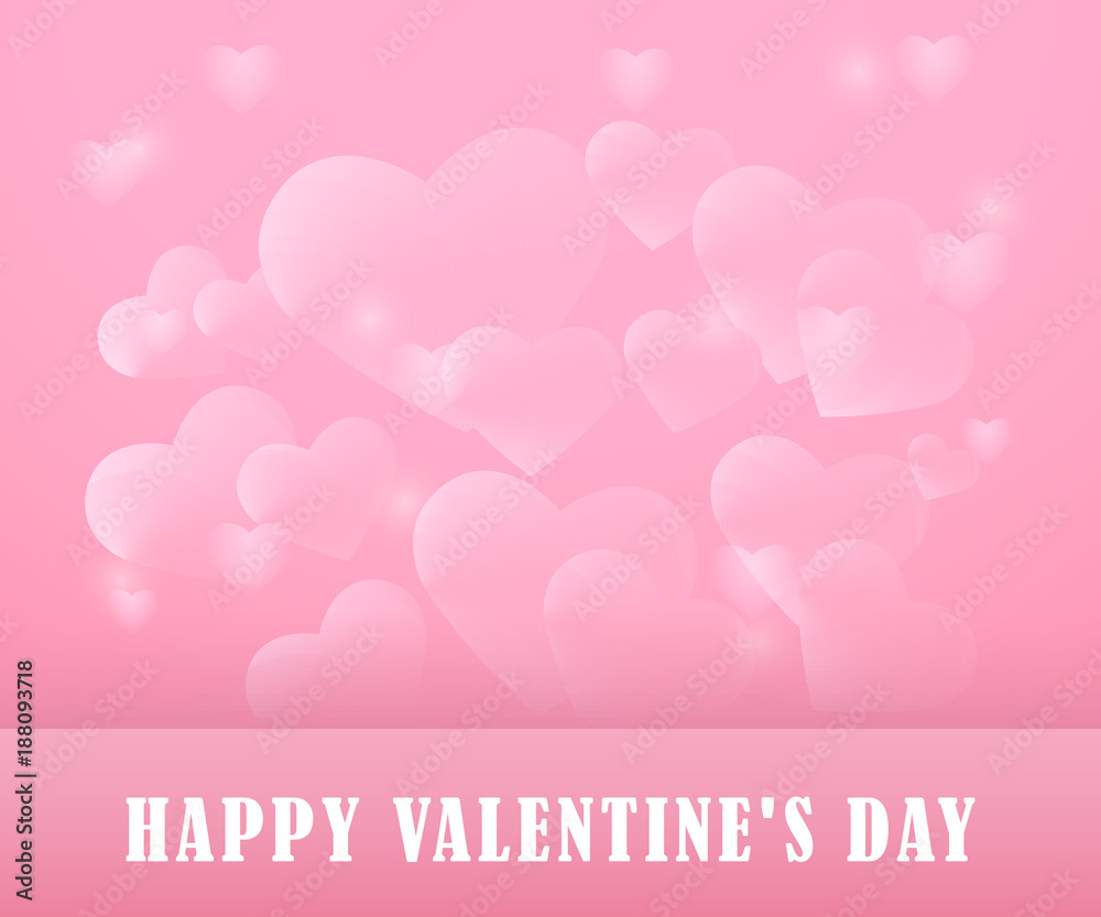 Valentine's day pink romantic background with flying hearts. Vector illustration.