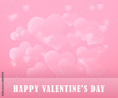 Valentine's day pink romantic background with flying hearts. Vector illustration.