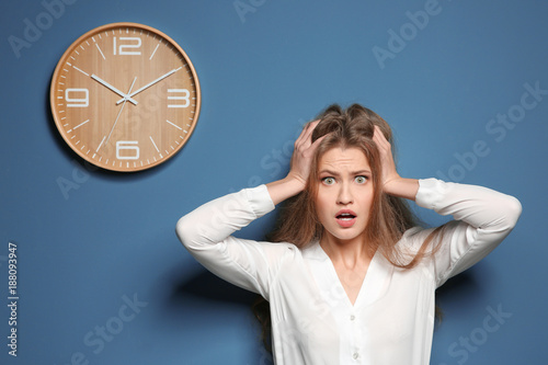 Shocked manager near wall w...