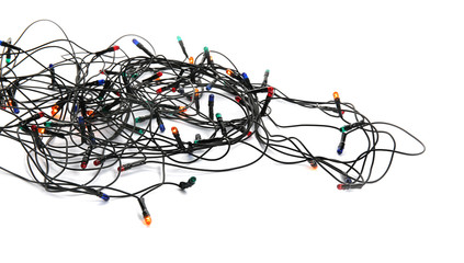 Christmas lights on white background