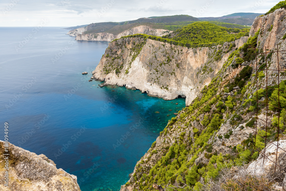 View of Keri cape located in the southern part of the island of Zakynthos. Greece.