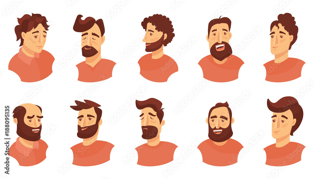 Set of male facial emotions. young man emoji character with different expressions. Vector illustration in cartoon style. Set of male facial emotions. young man emoji character with different expressions. Vector illustration in cartoon style.