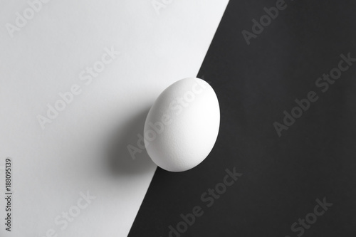 Chicken egg on white and black  background