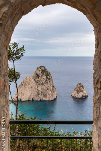 Fototapeta Naklejka Na Ścianę i Meble -  The Mizithres, small and big. Amazing rock formations on Keri cape, Zakynthos island. Greece.