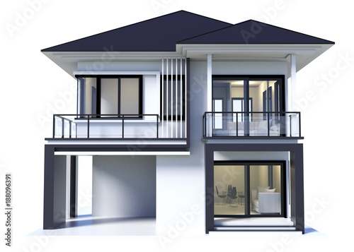 Fototapeta Naklejka Na Ścianę i Meble -  House 3d modern style rendering on white background.