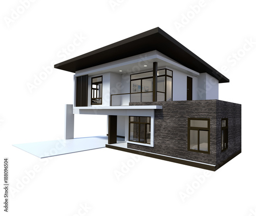 Fototapeta Naklejka Na Ścianę i Meble -  House 3d modern style rendering on white background.