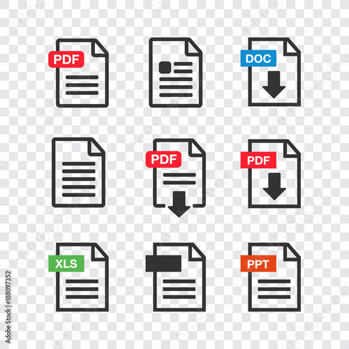 PDF file download icon. Document text, symbol web. Document icon set
