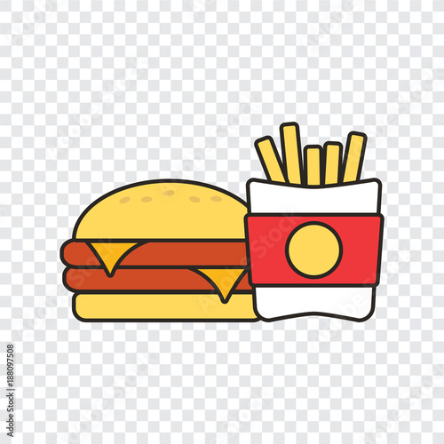 Fast food snacks and drinks flat vector icons. Fastfood icons. Snack bag vector food