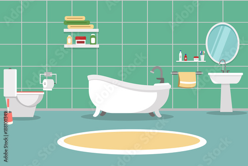 Bathroom with furniture. Bathroom interior. Vector illustration.