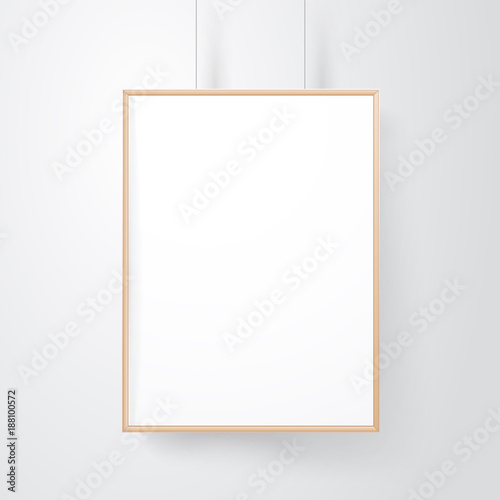 Blank wood frame on the wall vector mockup