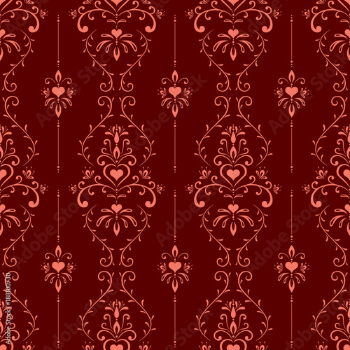 Red romantic seamless pattern in vintage style.