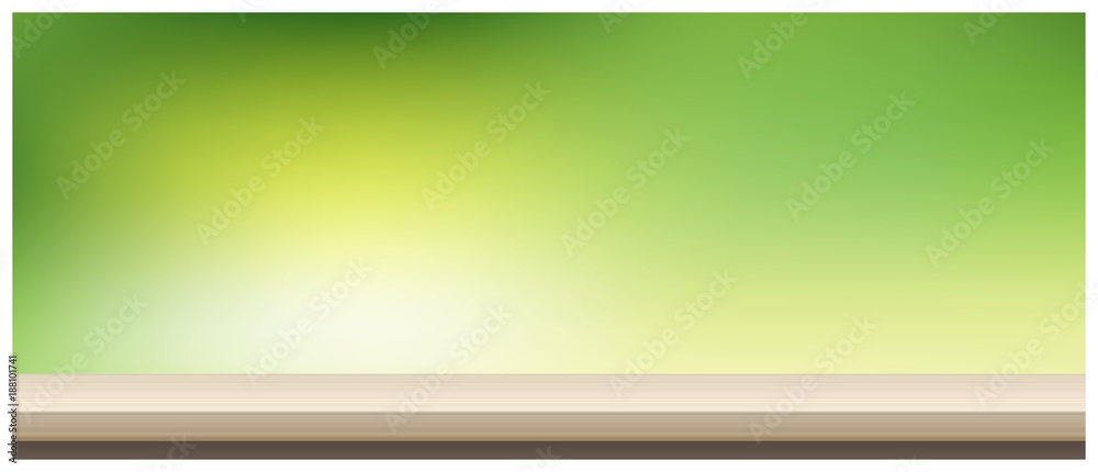Fototapeta premium Empty wooden table top on blurred Spring garden background , vector , illustration