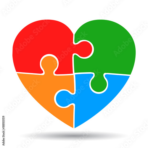 Four color puzzle in heart - stock vector
