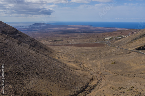 Volcanic landscape in Lanzarote in day light, Canary islands, Spain 
