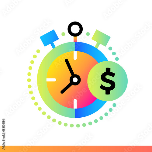 Flat icon TIME; MONEY of finance, banking. Suitable for mobile apps, websites and design templates