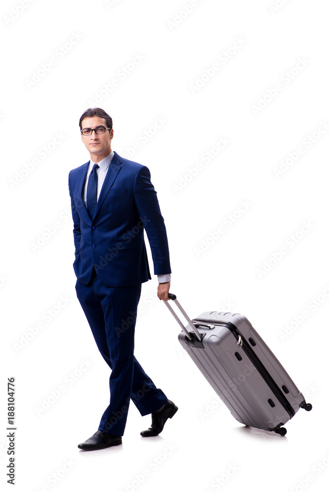 Young businessman with suitcase isolated on white background Young businessman with suitcase isolated on white background
