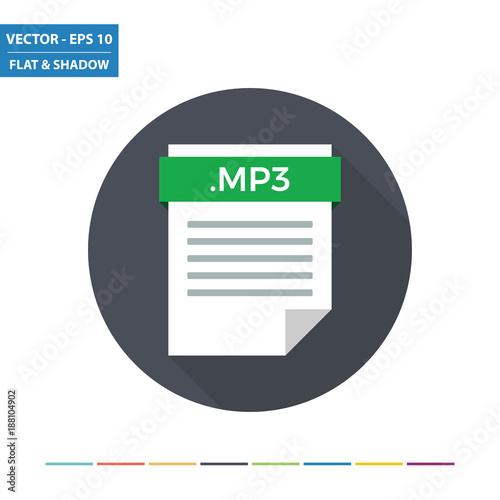 MP3 audio document file format flat icon. Vector Illustration.