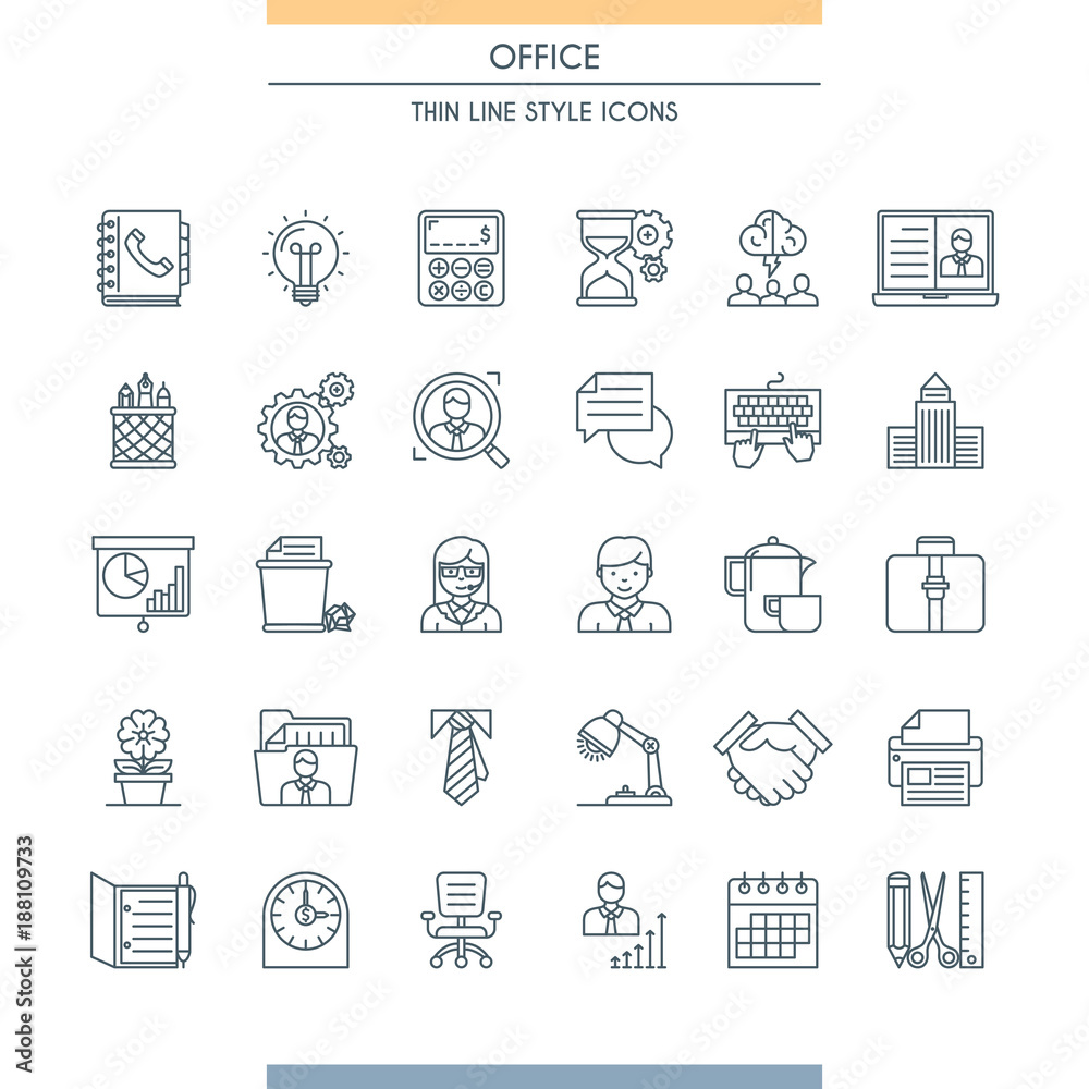 Thin line design office icons