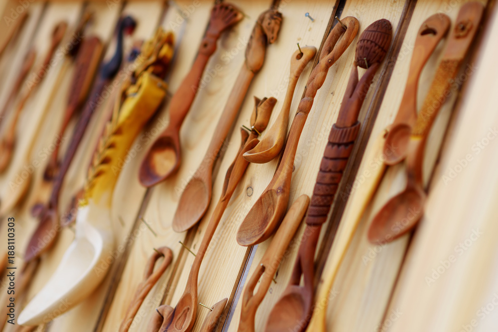 Wooden kitchenware and decorations sold on Easter market in Vilnius. Wooden kitchenware and decorations sold on Easter market in Vilnius.