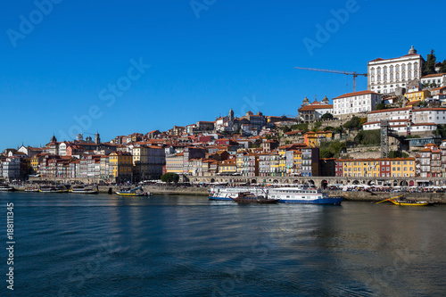 Douro river and Ribeira in Porto, Portugal.