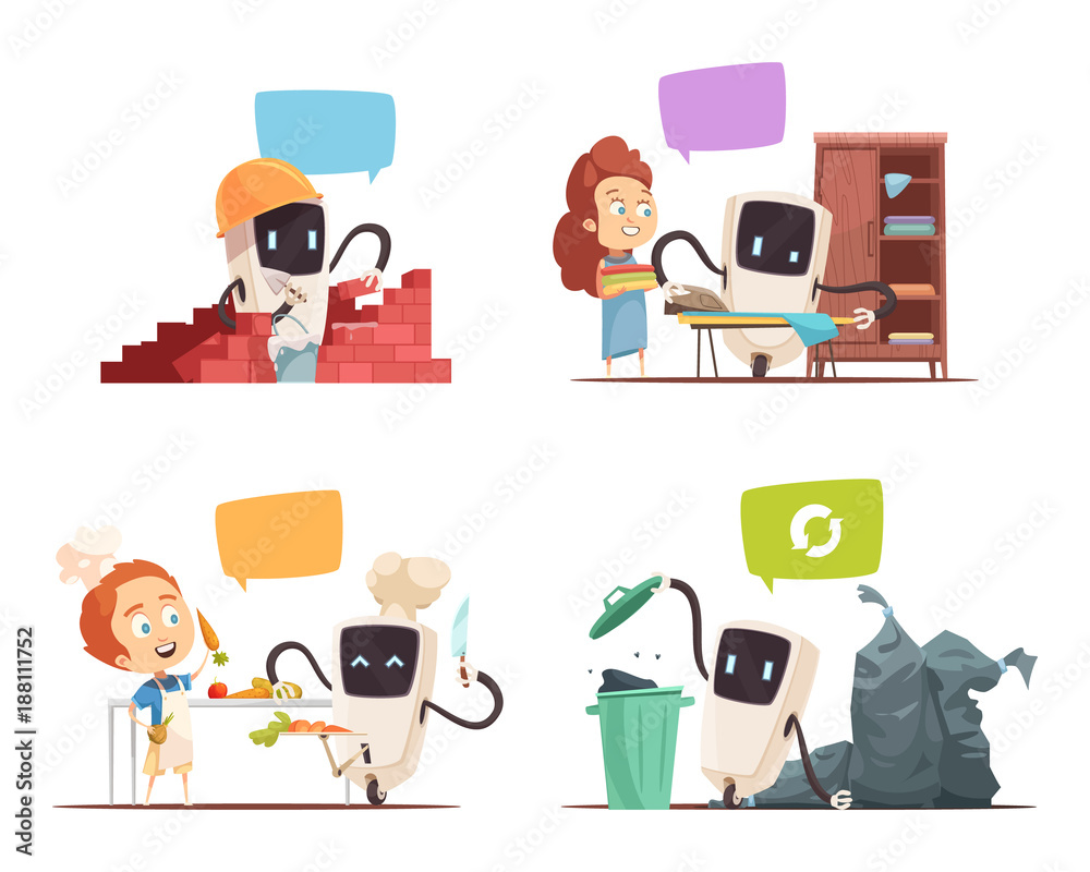 Robots Assistance Concept 4 Icons Robots Assistance Concept 4 Icons
