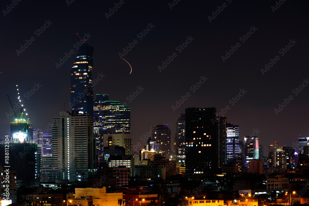 Night view of Cityscape in bangkok for background