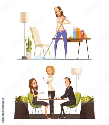Young Woman At Home And In Coffee House