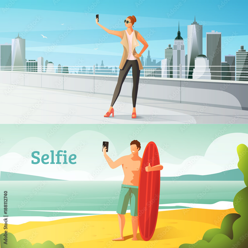 Selfie Horizontal Illustrations Set