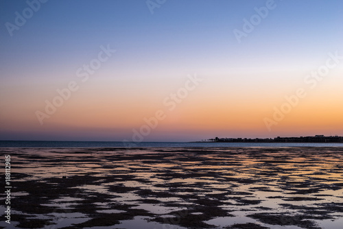 Low tide. Naked coral reef at sunset in the Red Sea © ronedya