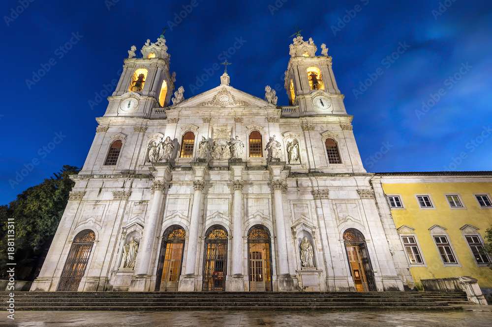 View of the main facade of the Estrela Basilica in Lisbon, Portugal