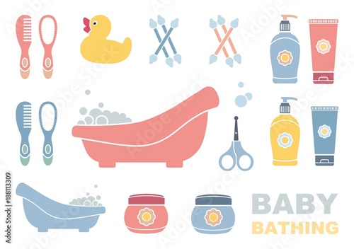 Baby bathing and care icons