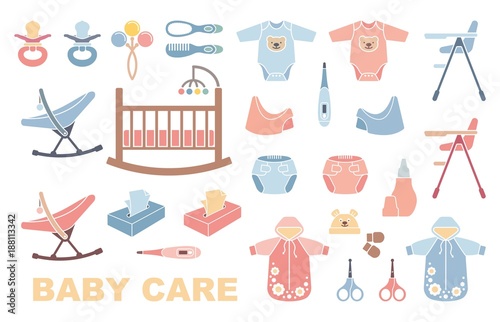 The care of the child.The icons set.