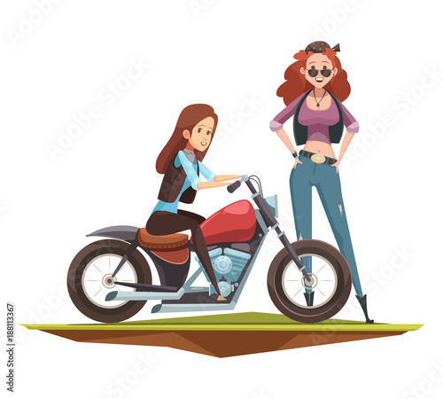 Motorcyclist Girls Flat Composition