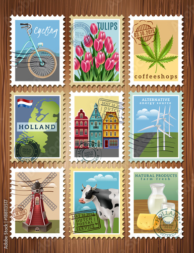 Holland Travel Stamps Set Poster