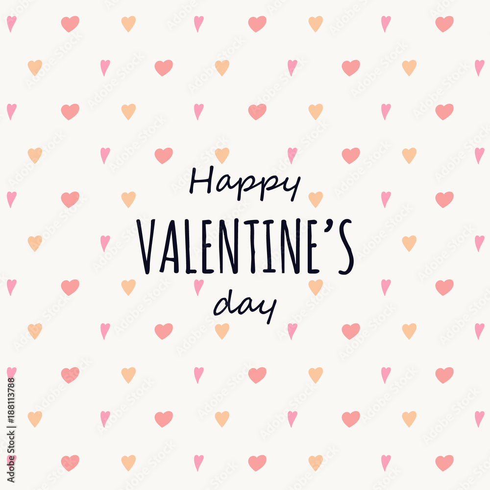 Happy Valentine's Day - card with hand drawn hearts and greeting. Vector.