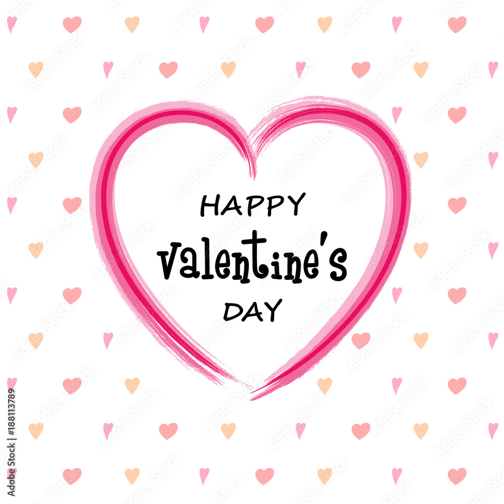 Happy Valentine's Day - card with hand drawn hearts and greeting. Vector.