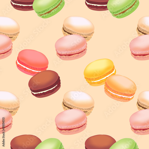 Seamless pattern with colorful macaroon cookies. Vector illustration.