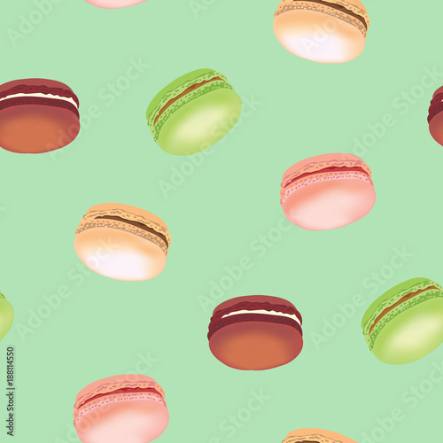 Seamless pattern with colorful macaroon cookies. Vector illustration.