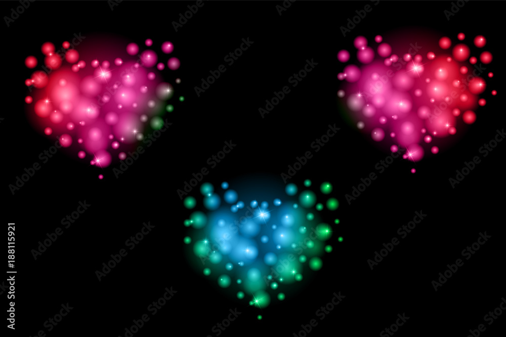 Romantic background of luminous hearts