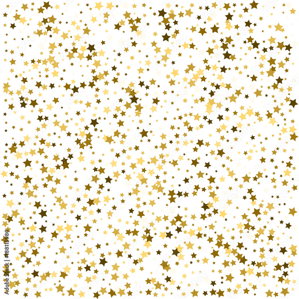 Gold background. Gold stars on a white background. Vector IIlustration. Golden stars on a white square background. Template for holiday designs, invitation, party, birthday, wedding.