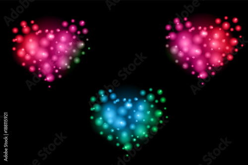 Romantic background of luminous hearts