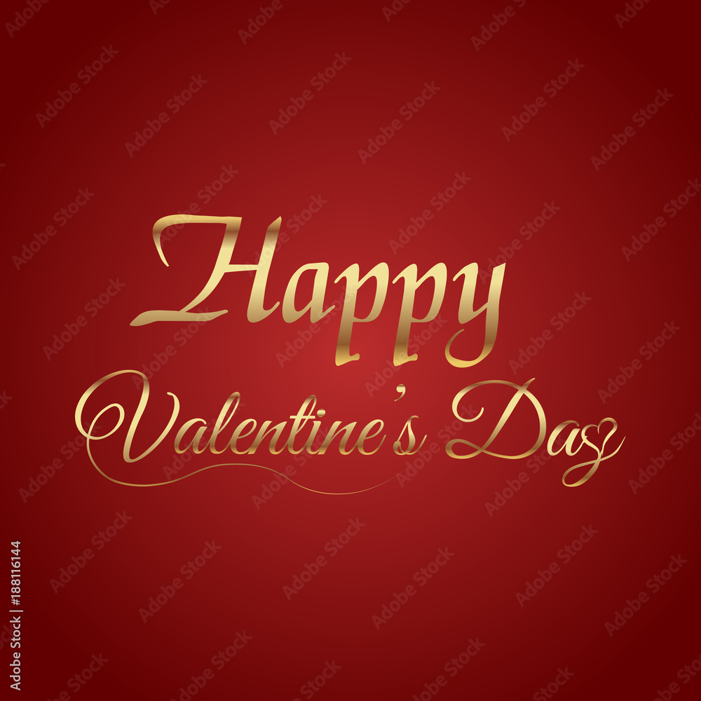Valentine's greeting card with gold handwriting text on red background. Vector