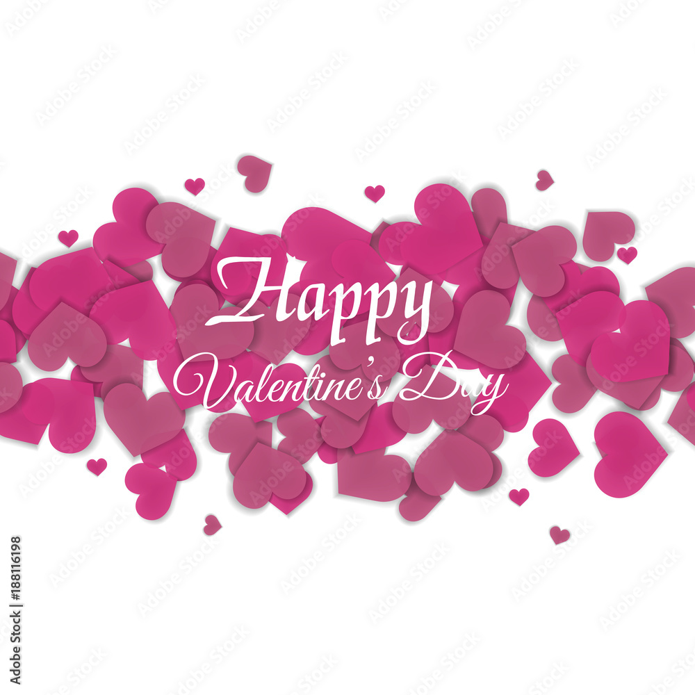 Valentine's day greeting card with purple hearts on white background. Vector
