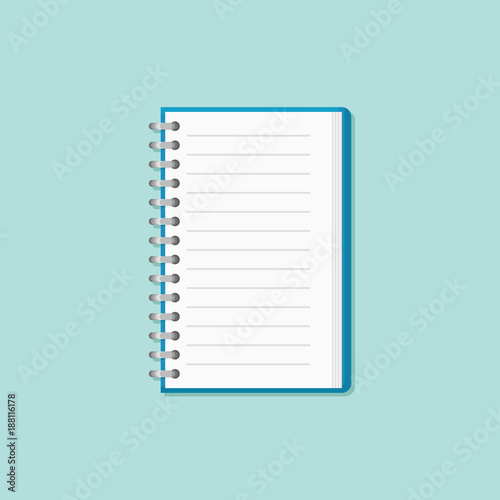 Open notepad isolated on background. Flat style icon. Vector illustration. photo