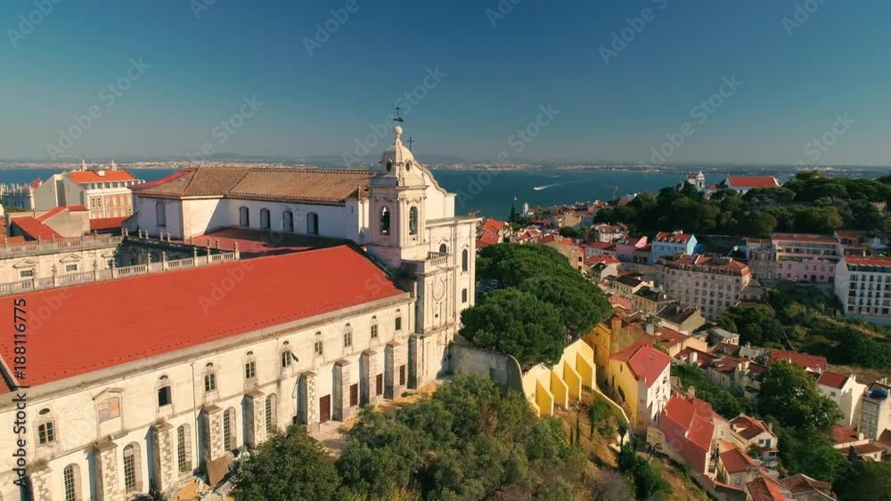 Lisbon Portugal sunny cityscape city centre view aerial panorama 4k drone sunset Lisbon Portugal sunny cityscape city centre view aerial panorama 4k drone sunset