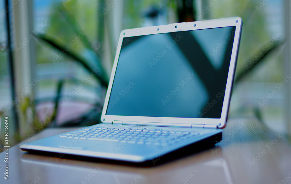 Fototapeta premium thin laptop on office desk.
