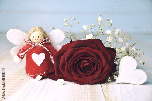 Grußkarte - rote Rose mit S...