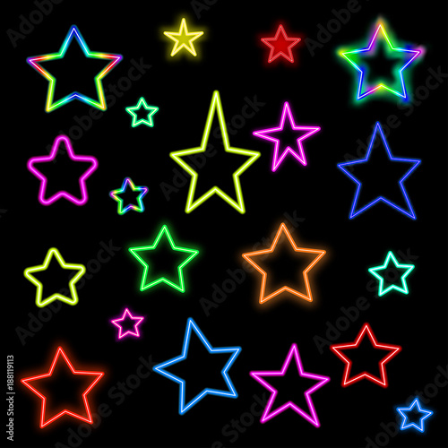 stars with neon glow of different colors  different sizes.